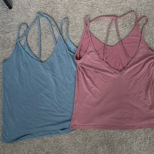 Set of Two Strappy Tank Tops in Pink and Blue